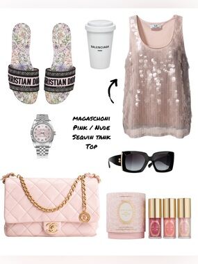 Magaschoni Pale Pink Sequin Tank Top